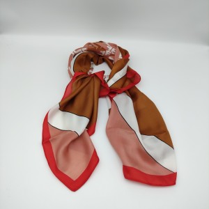 Red edge imitation silk printed plaid square scarf